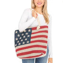 American Flag Burlap Canvas Tote - Flagladyusa