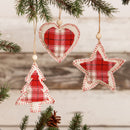 Assorted set of Plaid Ornaments - Heart, Star, Tree - Flagladyusa