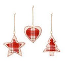 Assorted set of Plaid Ornaments - Heart, Star, Tree - Flagladyusa