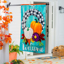 Buffalo Check Fall Wreath Linen Banner - Flagladyusa
