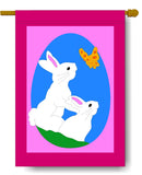 Bunnies with Butterfy Banner Flag 28 x 40 inch Easter, Spring - Flagladyusa