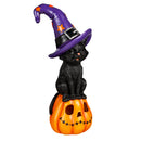 Cat on Jack O' Lantern with Witch Hat LED Statue - Flagladyusa
