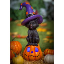 Cat on Jack O' Lantern with Witch Hat LED Statue - Flagladyusa
