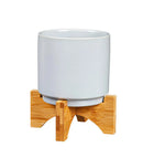 Ceramic Planter w/ Wood Stand (3 colors) 4"Dia. x 6"H - Flagladyusa
