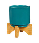 Ceramic Planter w/ Wood Stand (3 colors) 4"Dia. x 6"H - Flagladyusa