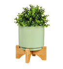 Ceramic Planter w/ Wood Stand (3 colors) 4"Dia. x 6"H - Flagladyusa