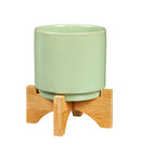 Ceramic Planter w/ Wood Stand (3 colors) 4"Dia. x 6"H - Flagladyusa