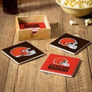 Cleveland Browns Ceramic Coaster Set w/ Wood Caddy - Flagladyusa