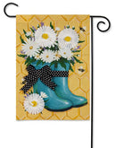 Daisy Bee Boots Linen Garden Flag - Flagladyusa