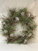 Flocked Snowflake Wreath w/ Berries - Flagladyusa
