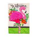 Floral Flamingo Welcome Linen Garden Flag - Flagladyusa