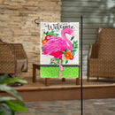 Floral Flamingo Welcome Linen Garden Flag - Flagladyusa