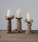 HAND - CARVED WOOD PILLAR HOLDER WITH METAL PLATE - Flagladyusa