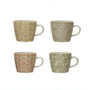 Hand Stamped Stoneware (set of 4) Mug w/Pattern - Flagladyusa