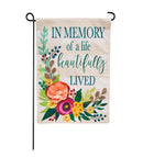 In Memory of a Life Beautifully Lived Burlap Garden Flag - Flagladyusa