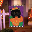 Jack O'Lantern Black Cat Burlap Garden Flag - Flagladyusa
