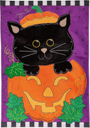 Jack O'Lantern Black Cat Burlap Garden Flag - Flagladyusa