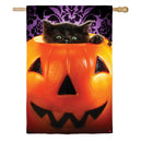 Kitten in Pumpkin Bucket Lustre House Flag - Flagladyusa
