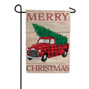 Merry Christmas Plaid Truck Linen Banner - Flagladyusa