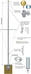 Nautical Single Mast Series External Single Revolving w/ Yardarm Flagpoles - Flagladyusa