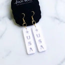 Patriotic USA White Glossy Avrylic Dangle Earrings - Flagladyusa
