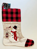 Plaid and Burlap Wonderland Snowman Stocking - Flagladyusa