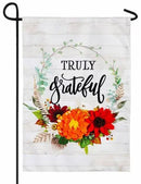 Truly Grateful Floral Linen Garden Flag - Flagladyusa