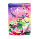 Welcome Dragonfly w/ Lily Pads Garden Lustre Flag - Flagladyusa